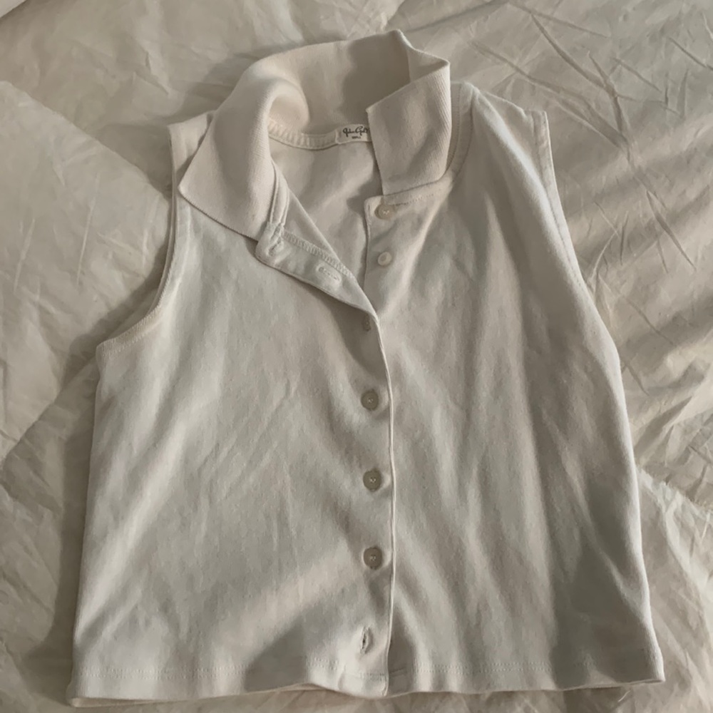john galt brandy melville white button down tank top